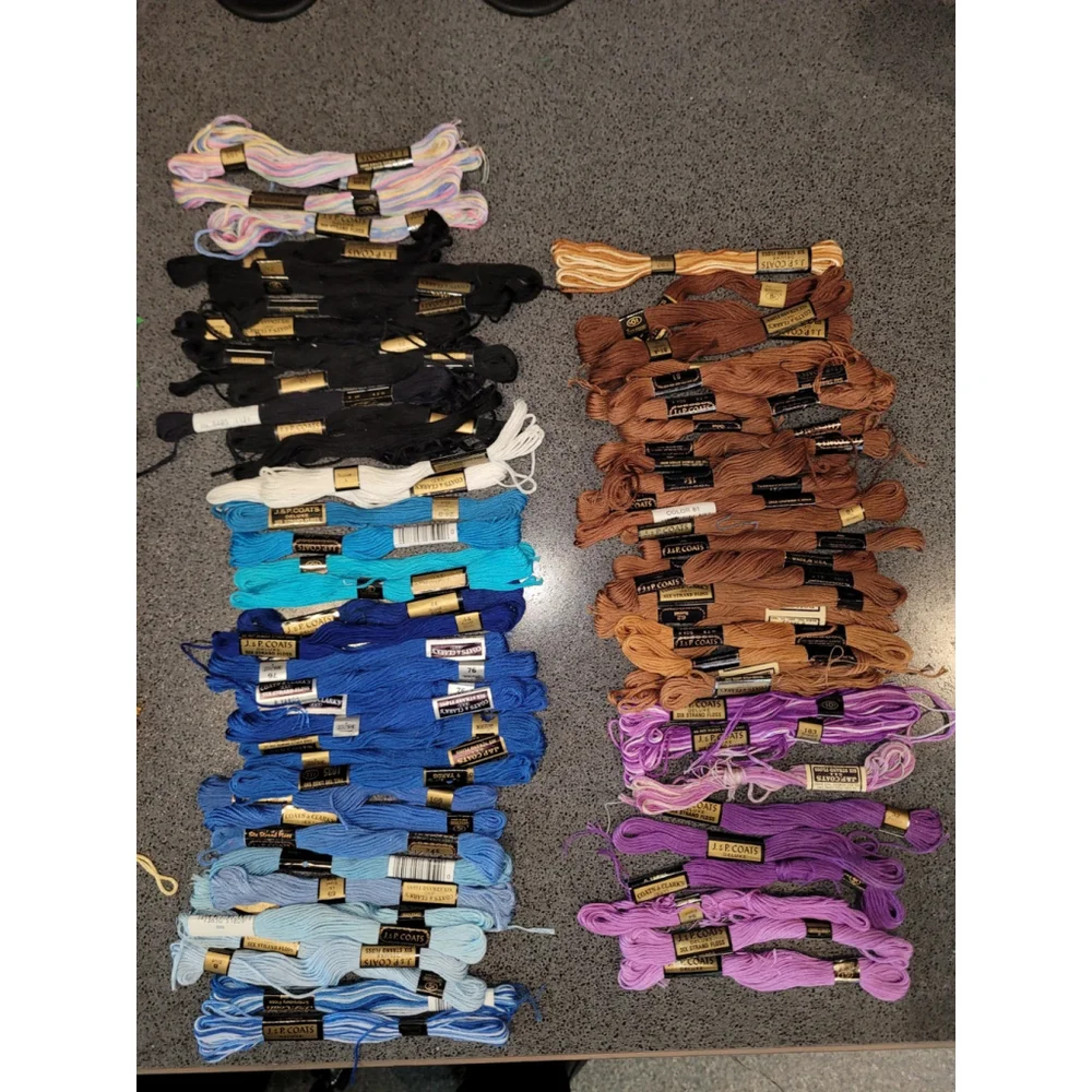 Lot of 146 Coats & Clark Embroidery Floss Skeins 18 Variegated Cross Stitch New